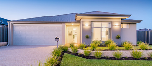 Home exterior with lights on
