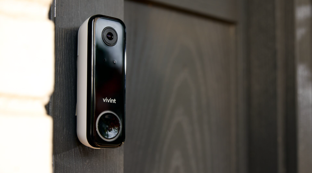 Closeup of Vivint doorbell at the front door