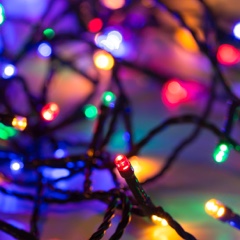 A pile of LED colorful string lights